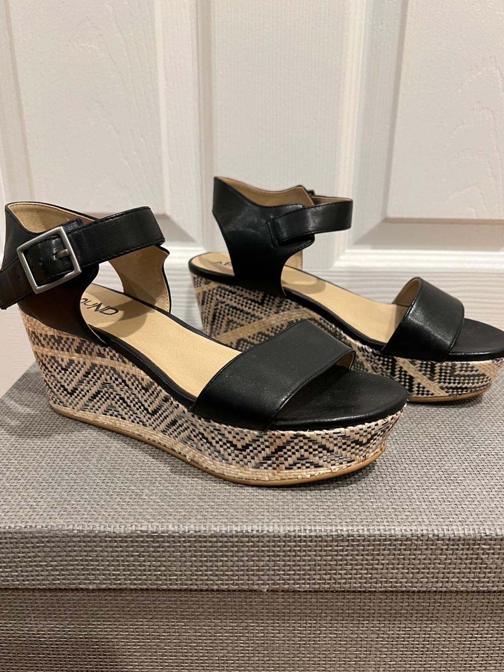 Abound Wedge Sandals with Patterned Espadrille Platform - Black